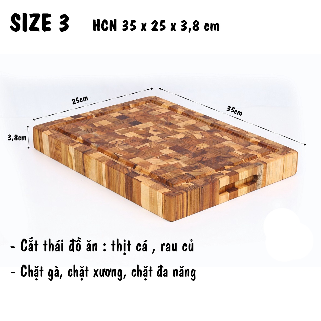 Thớt gỗ teak cao cấp Tre Làng chuyên cắt thái băm chặt cho gia đình, nhà hàng