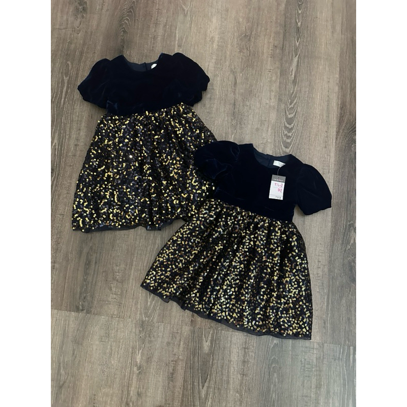 Váy nhung chân sequin lấp lánh than gold bé gái