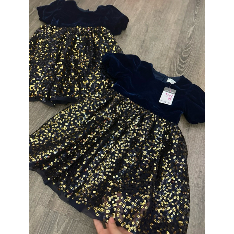 Váy nhung chân sequin lấp lánh than gold bé gái