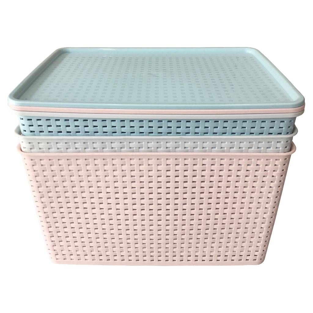 Giỏ Đựng Đồ -Rổ Bằng Nhựa Có Nắp Cao Cấp Kiểu Hàn Quốc Size Đại- Nhựa Việt Nhật