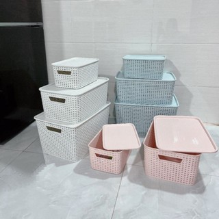 Rổ Nhựa Có Nắp Giả Mây Đủ Size Việt Nhật Cao Cấp. Giỏ Đựng Đồ Đa Năng .