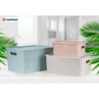 Giỏ đựng đồ bằng nhựa có nắp kiểu Hàn Quốc có các cỡ - Nhựa Viêt nhật