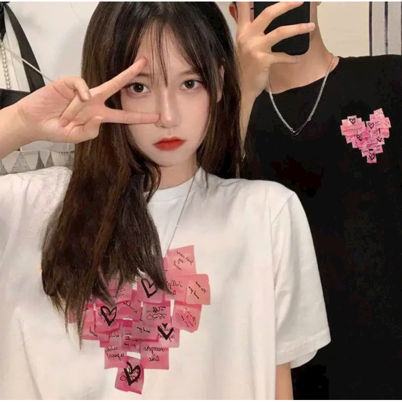 Áo thun đôi nam nữ trái tim Unisex form rộng và áo Croptop baby tee mặc cặp.