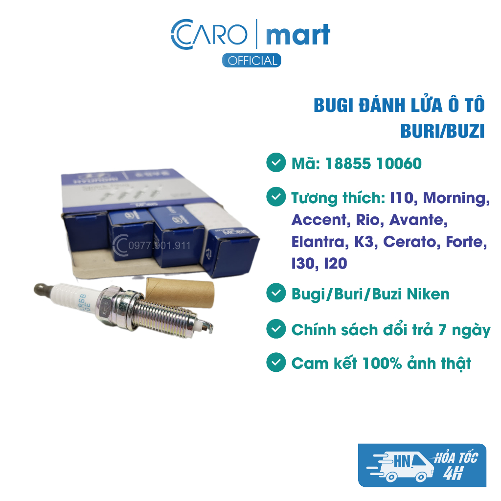 Bugi/Buri/Buzi Niken dùng cho xe I10, Morning, Accent, Rio, Avante, Elantra, K3, Cerato, Forte, I30, I20 (Mã:1885510060)