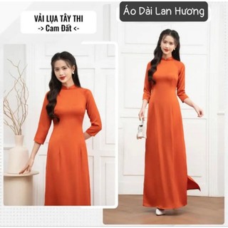 Áo dài trơn truyền thống 2 tà màu cam đất truyền thống - Áo Dài Lan Hương
