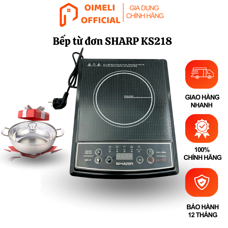 Bếp từ đơn SHAP KS699, phím bấm cơ, bếp từ 8 chế độ nấu tặng kèm nồi Inox, bảo hành chính hãng 12 tháng