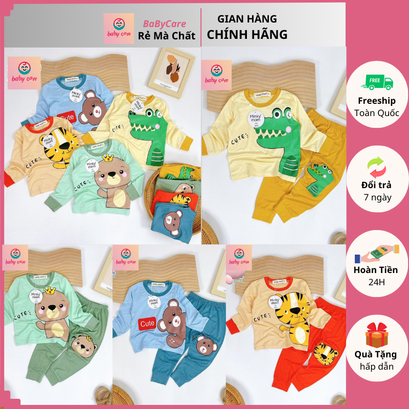 Sale! Set 4 Bộ quần áo trẻ em dài tay thun gb lạnh minky mom thun lạnh chính hãng cho bé trai bé gái 5-18kg