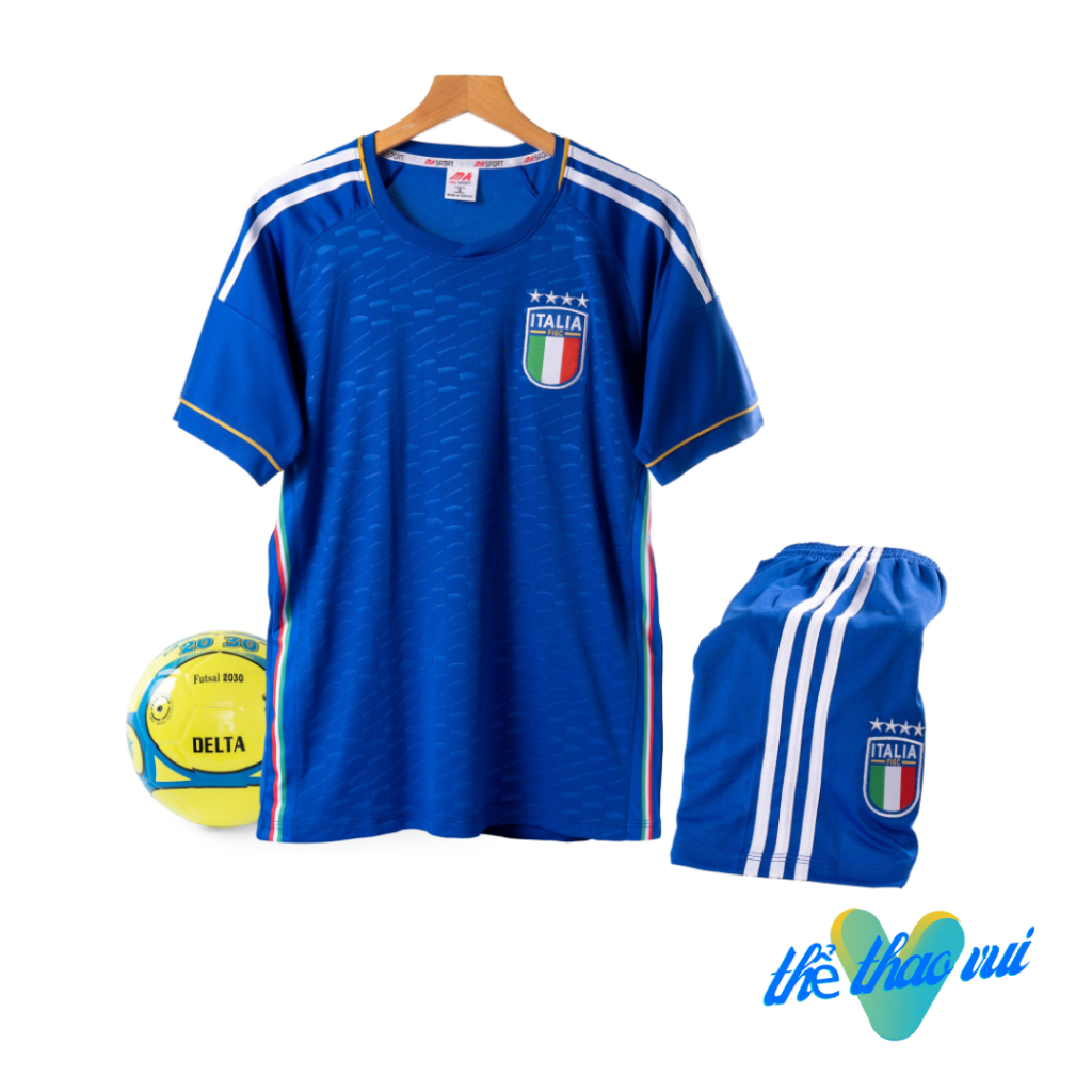 Bộ Đồ Đá Banh, Quần Áo Bóng Đá Đội Tuyển Ý Italia Xanh Bích 2024 - LOGO thêu - Thun lạnh Bền, Đẹp - Thể Thao Vui