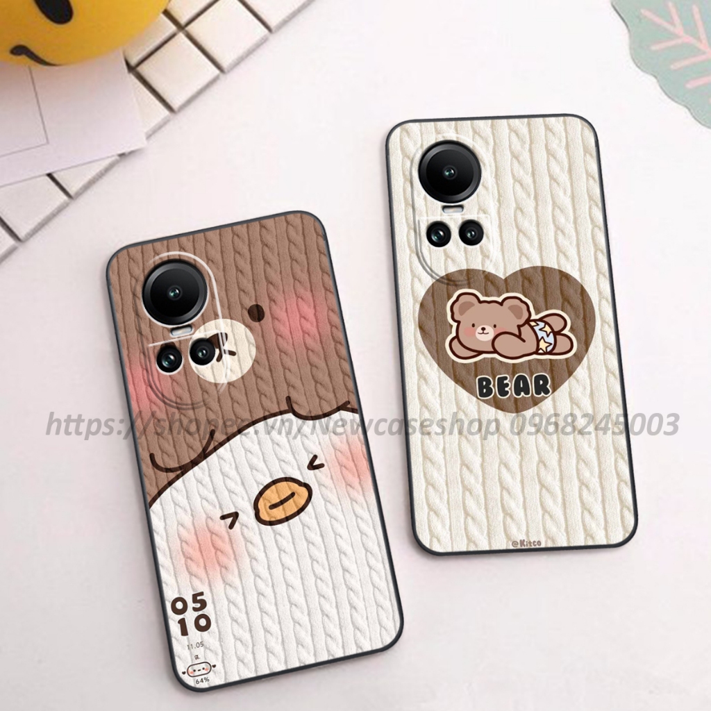Ốp lưng Oppo A53 in hình họa tiết len Bear Cute