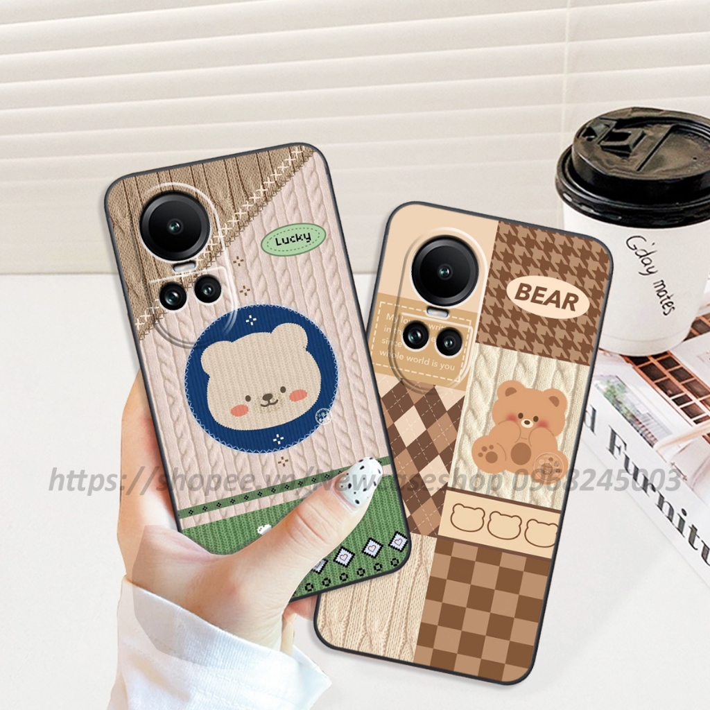 Ốp lưng Oppo A53 in hình họa tiết len Bear Cute