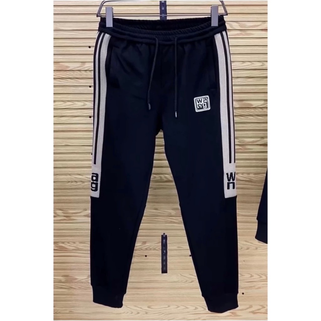 Bộ thể thao WANG Chất Nỉ UMI Cao Cấp thu đông cao cấp - thể thao dài tay đen nam thêu logo , chất vải nỉ umi 2 lớp