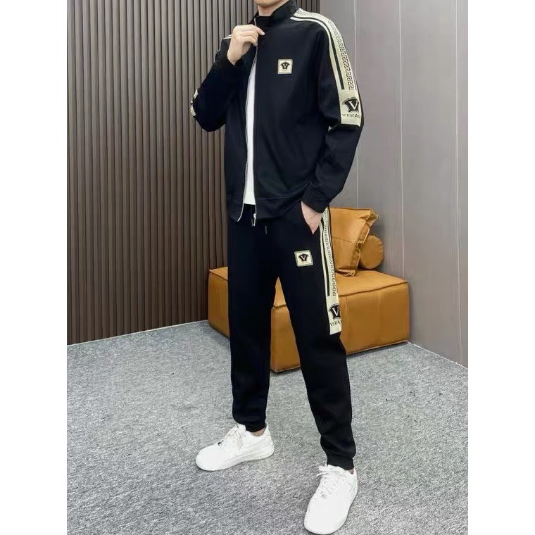 Bộ thể thao WANG Chất Nỉ UMI Cao Cấp thu đông cao cấp - thể thao dài tay đen nam thêu logo , chất vải nỉ umi 2 lớp
