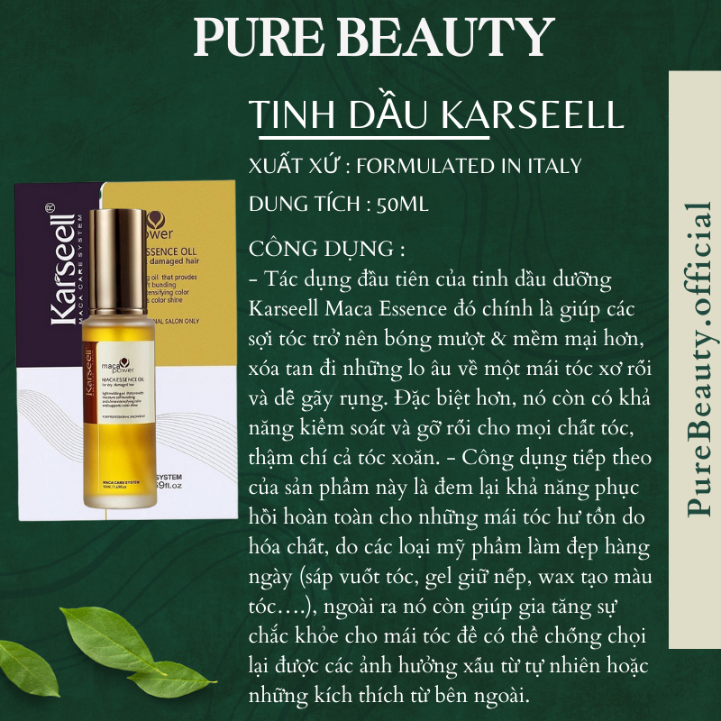 Tinh dầu dưỡng tóc KARSEELL MACCA 50ML Dưỡng tóc mềm mượt phục hồi tóc hư tổn bảo vệ tóc khỏi tia UV và nhiệt độ máy sấy