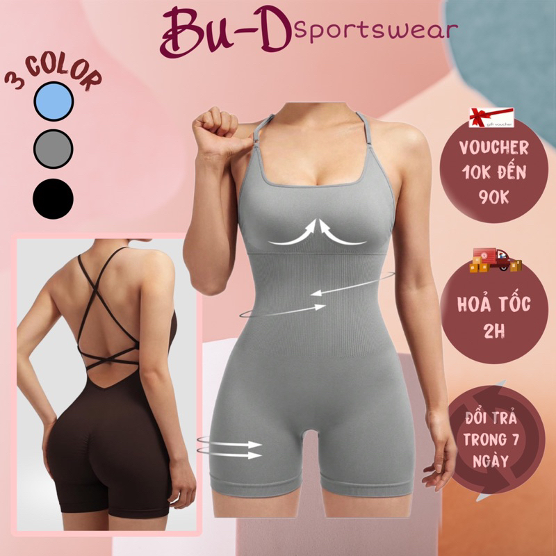 Bộ đồ tập thể thao gym,yoga nữ liền thân lưng chéo chất dệt kim (suit69)