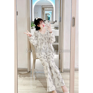 Bộ Mặc Nhà Cổ V Chất Tuyết Nhung Hình, Đồ Ngủ Xinh Thu Đông Nữ