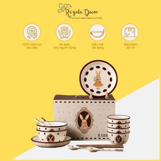 Set Bát Đĩa Sứ Re'gala Decor - Bộ bát dĩa Sứ Cao Cấp, Họa Tiết Rabbit Ins Phong Cách tinh tế,sang trọng kèm hộp quà tặng