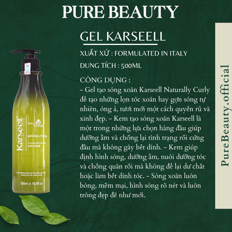 Kem xả khô gel tạo kiểu tóc uốn KARSEELL Naturally Curly 500ml phục hồi dưỡng ẩm tạo kiểu hippie xoăn xù mì xoăn lơi