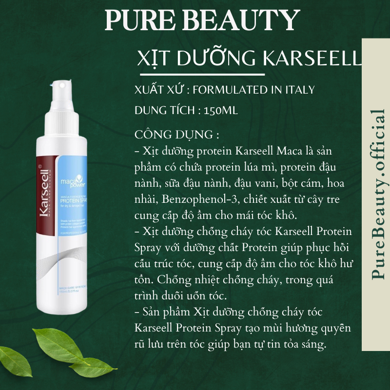 Xịt dưỡng chống nhiệt trước sấy KARSEELL Protein Spray 150ml phục hồi và bảo vệ tóc bạn trước nhiệt độ máy sấy và tia uv