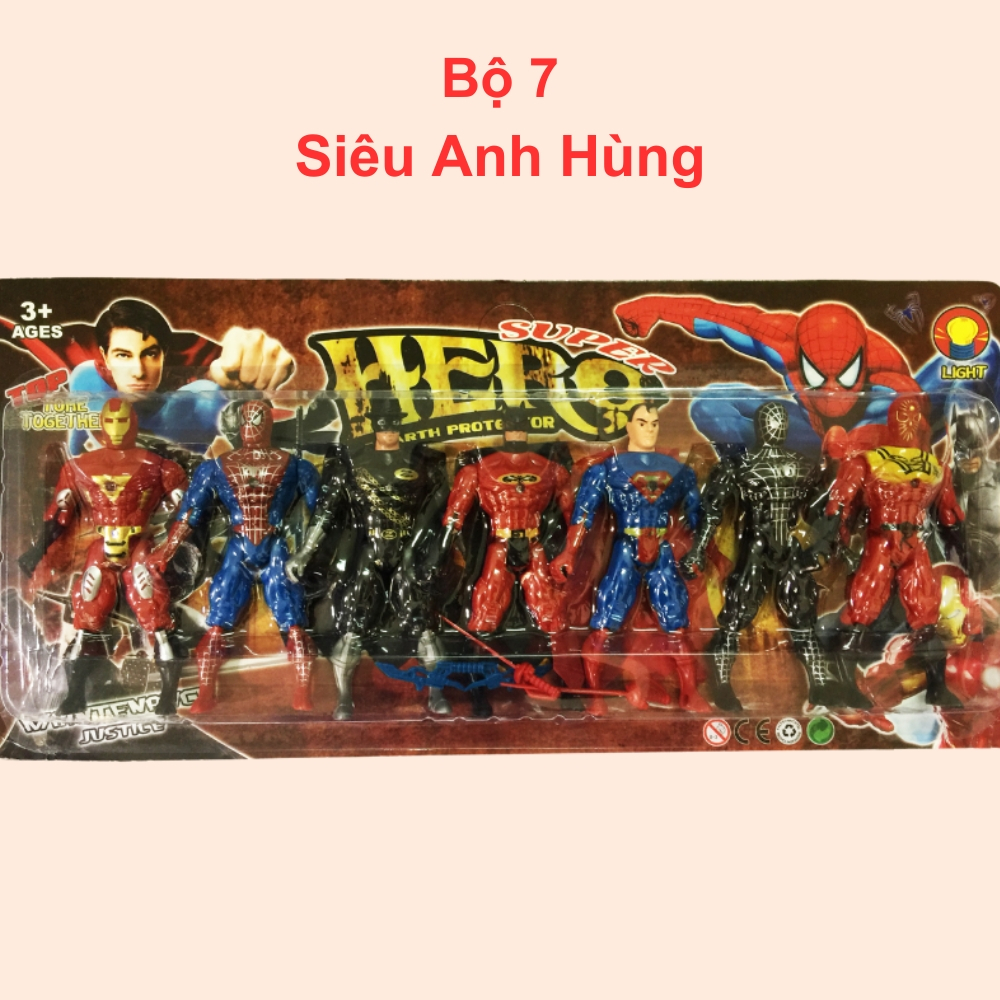 Biệt đội siêu nhân biệt đội siêu anh hùng gồm 7 nhân vật phát sáng đỏ cử động khớp linh hoạt