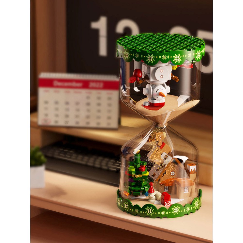Đồ Chơi Lắp Ráp Noel Đồng Hồ Cát có Hạt Phát Sáng - Hourglass Christmas Người Tuyết, Cây Thông