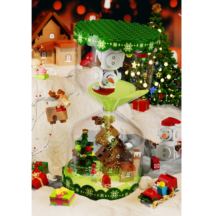 Đồ Chơi Lắp Ráp Noel Đồng Hồ Cát có Hạt Phát Sáng - Hourglass Christmas Người Tuyết, Cây Thông