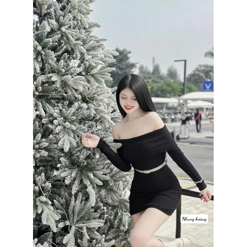 Váy len body trễ vai dài tay