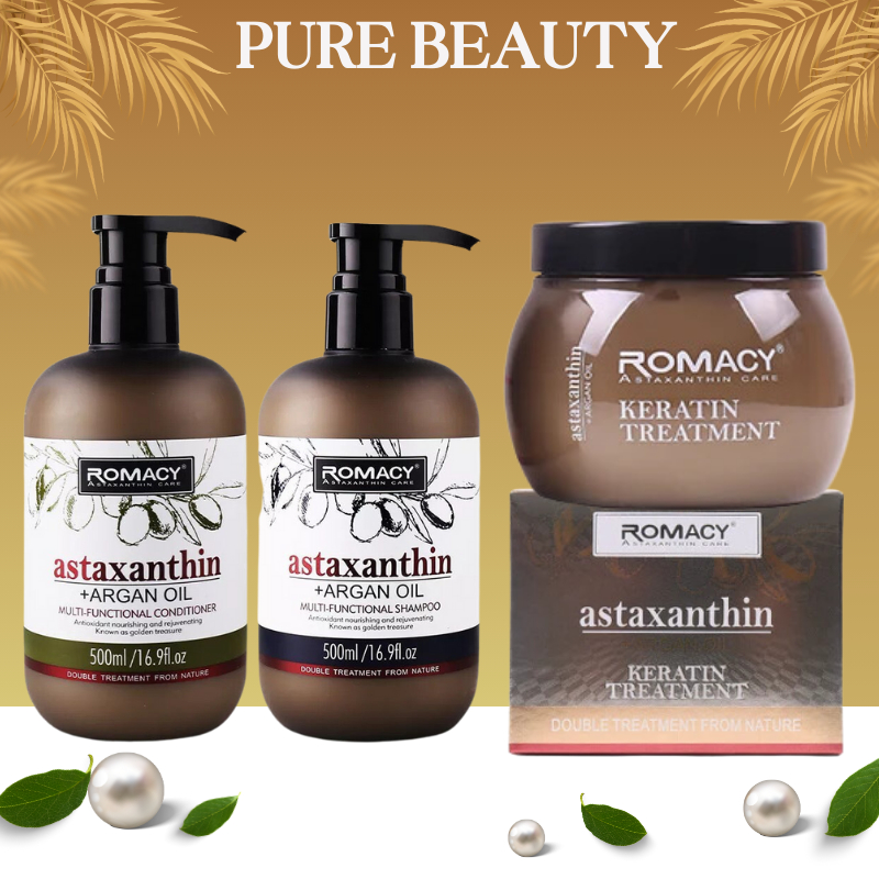 Dầu gội xả dưỡng sinh ROMACY ASTAXANTHIN ARGAN OIL 500ml * 2 phục hồi chống lão hóa tóc và da đầu siêu mềm mượt