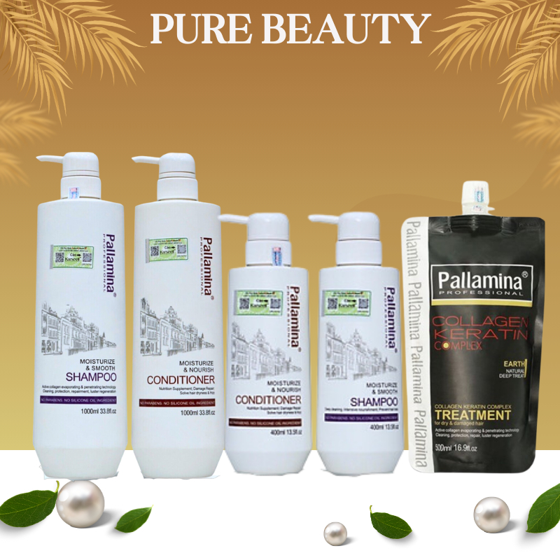 Dầu gội xả Keratin PALLAMINA 1000ML * 2 Kiềm dầu ngừa gàu chống gãy rụng cho tóc khô xơ hư tổn siêu mềm mượt