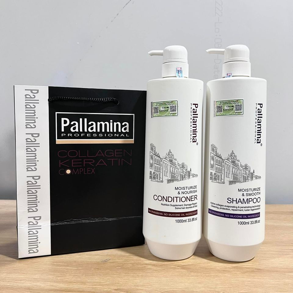 Dầu gội xả Keratin PALLAMINA 1000ML * 2 Kiềm dầu ngừa gàu chống gãy rụng cho tóc khô xơ hư tổn siêu mềm mượt