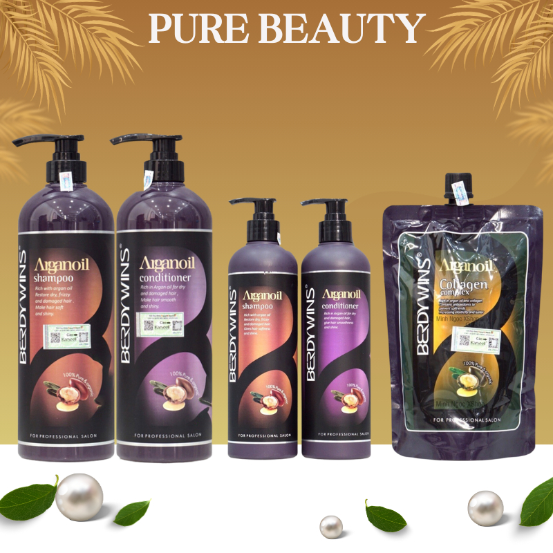 Dầu gội xả BERDYWINS ARGANOIL 1000ML * 2 Dưỡng ẩm phục hồi tóc từ chân đến ngọn trẻ hóa mái tóc hư tổn thiếu sức sống