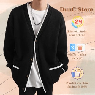 (Sẵn) Áo khoác, cardigan len basic unisex nam nữ form rộng dài tay viền trắng phối túi dày dặn thoải mái