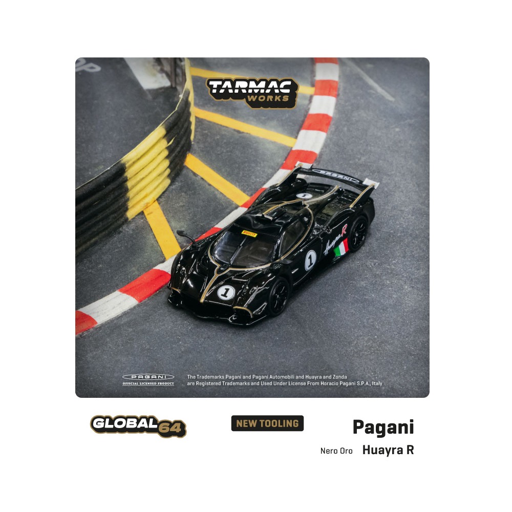 Xe mô hình chính hãng 1:64 - Tarmac Works Pagani Huayra R Nero Oro New Tooling - Minipoptoys