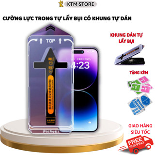 Kính cường lực iphone Tự lấy bụi MKING,Kính trong có khung tự dán và bảo vệ loa, 11 12 13 14 15 Promax , Plus