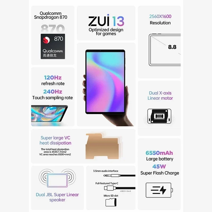 Máy tính bảng chơi game Snapdragon 870 128GB+6GB Lenovo Y700 2022
