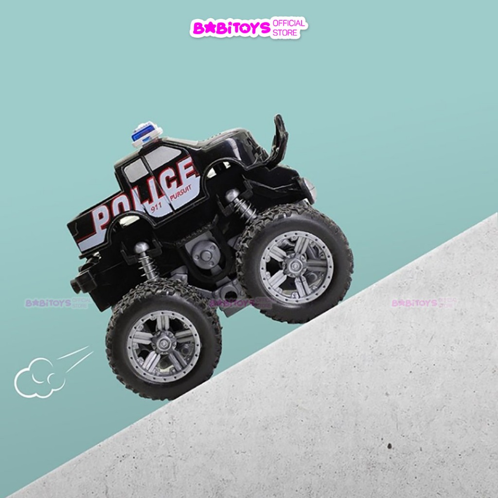 Ô tô cảnh sát địa hình bánh đà quán tính, xe ô tô cảnh sát đồ chơi quán tính chạy trớn siêu khỏe cho bé