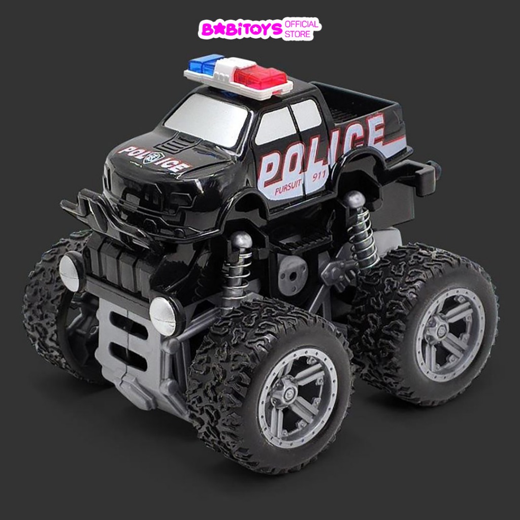 Ô tô cảnh sát địa hình bánh đà quán tính, xe ô tô cảnh sát đồ chơi quán tính chạy trớn siêu khỏe cho bé