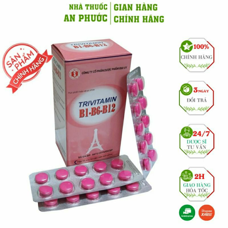 TRIVITAMIN B1+B6+B12⚡Bổ sung vitamin B1, B6, B12 cho cơ thể, hỗ trợ cải thiện tình trạng thiếu hụt vitamin nhóm B