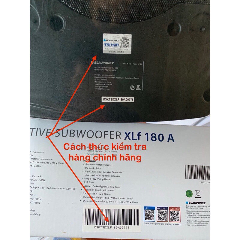 Loa SUD Siêu Trầm Lắp Gầm Ghế Ô Tô BLAUPUNK XLF 180A_Hàng Chính Hãng