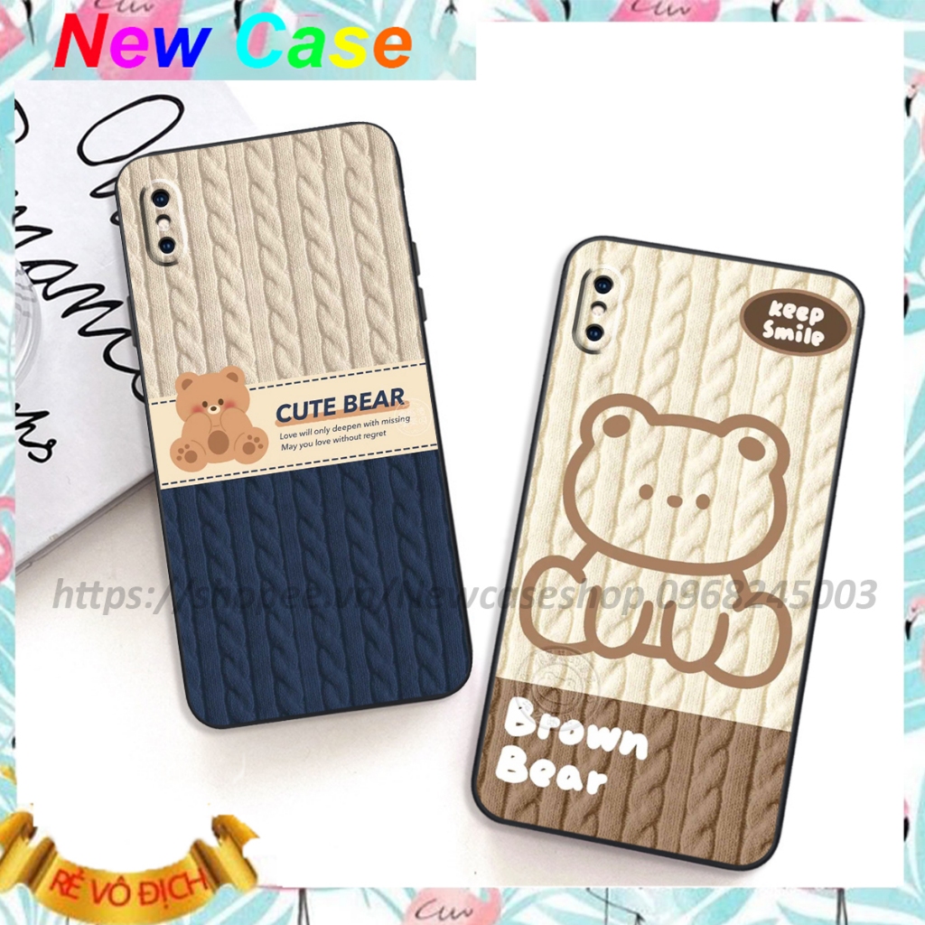 Ốp lưng TPU Viền vuông Iphone X / Xs / Xs Max / XR in hình họa tiết len Bear Cute