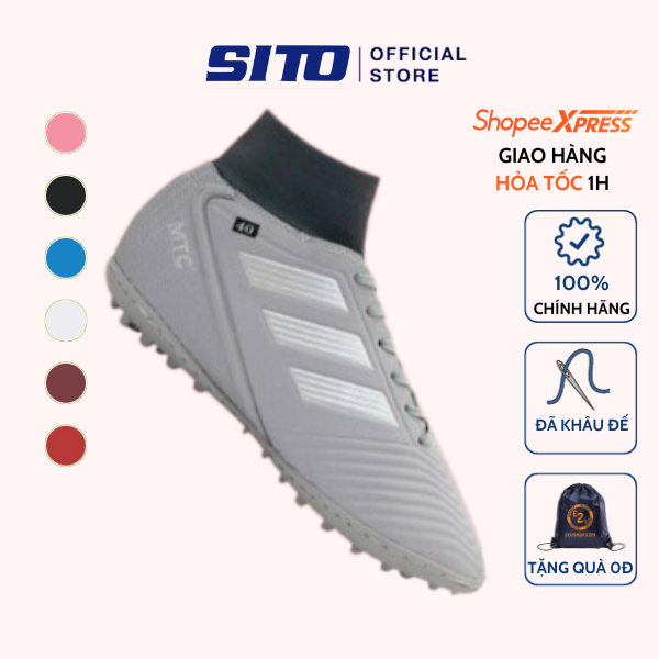 Giày bóng đá MTC 3 sọc Xám cao cổ cỏ nhân tạo thể thao nam chính hãng - MT003