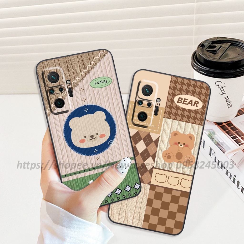 Ốp lưng Xiaomi Redmi Note 10-10S 4G/10 5G/10 Pro 4G-5G in hình họa tiết len Bear Cute
