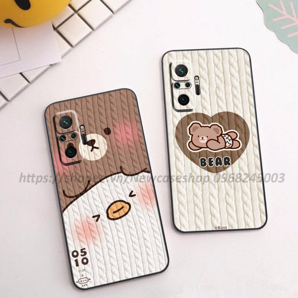 Ốp lưng Xiaomi Redmi Note 10-10S 4G/10 5G/10 Pro 4G-5G in hình họa tiết len Bear Cute
