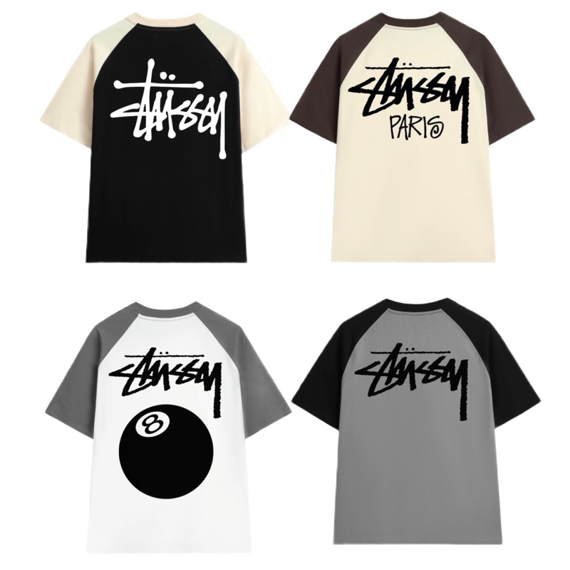 Áo thun Raglan STUSSY Paris basic cao cấp, áo phông phối tay full bọc tag