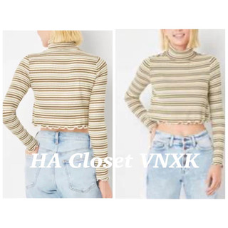 Áo thun gân crop cổ lọ xuất dư xịn