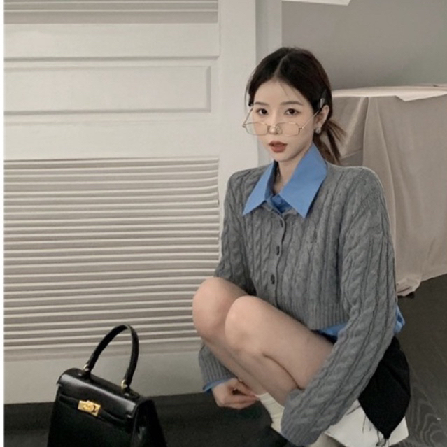 ÁO LEN CARDIGAN DÁNG NGẮN + SƠMI PHỐI KÈM PHONG CÁCH HÀN