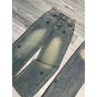 Quần Jeans Ống Rộng Thêu Chữ H Cạp Cao Hack Dáng Hottrend 2023
