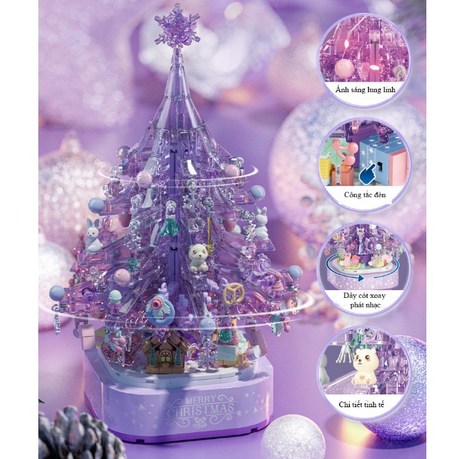 Đồ chơi lắp ráp xếp hình Cây Thông Noel SEMBO CÓ ĐÈN NHẠC VÀ XOAY ĐƯỢC - Mô hình quà tặng Noel Giáng Sinh Decor