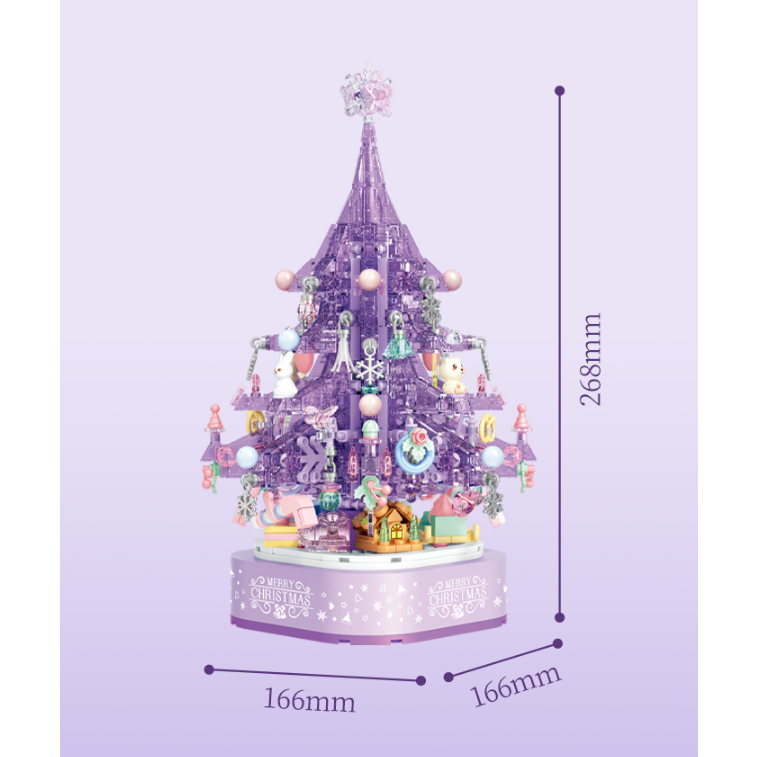 Đồ chơi lắp ráp xếp hình Cây Thông Noel SEMBO CÓ ĐÈN NHẠC VÀ XOAY ĐƯỢC - Mô hình quà tặng Noel Giáng Sinh Decor