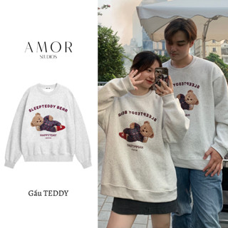 Áo Sweater Nỉ Bông Gấu TEDDY Form Unisex màu tiêu sáng AMORSTUDIO