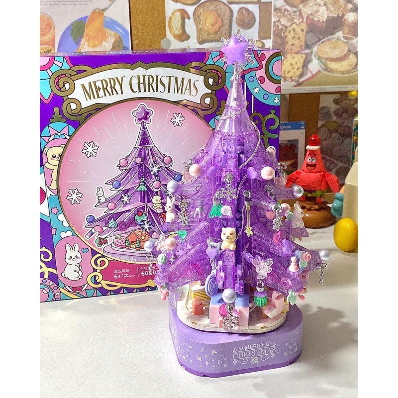 Đồ chơi lắp ráp xếp hình Cây Thông Noel SEMBO CÓ ĐÈN NHẠC VÀ XOAY ĐƯỢC - Mô hình quà tặng Noel Giáng Sinh Decor